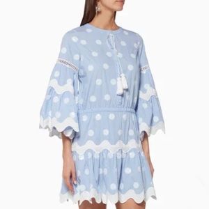 Alexis Blue and White Striped Embellished Cotton Dress